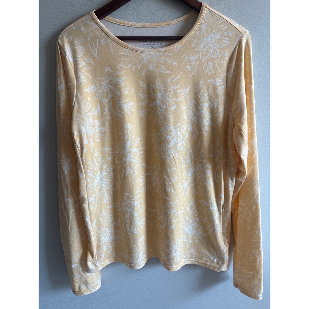 Hang Ten Womens XL UV Protection UPF 50+ Long Sleeve Sun Shirt Floral Peach